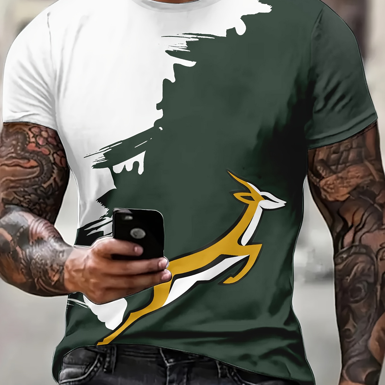 T-shirt fantaisie pour homme, motif cerf imprimé en 3D, manches courtes, polyester, col rond, vêtement décontracté confortable pour l'extérieur
T-shirt fantaisie pour homme, motif cerf imprimé en 3D, manches courtes, polyester, col rond, vêtement décontracté confortable pour l'extérieur