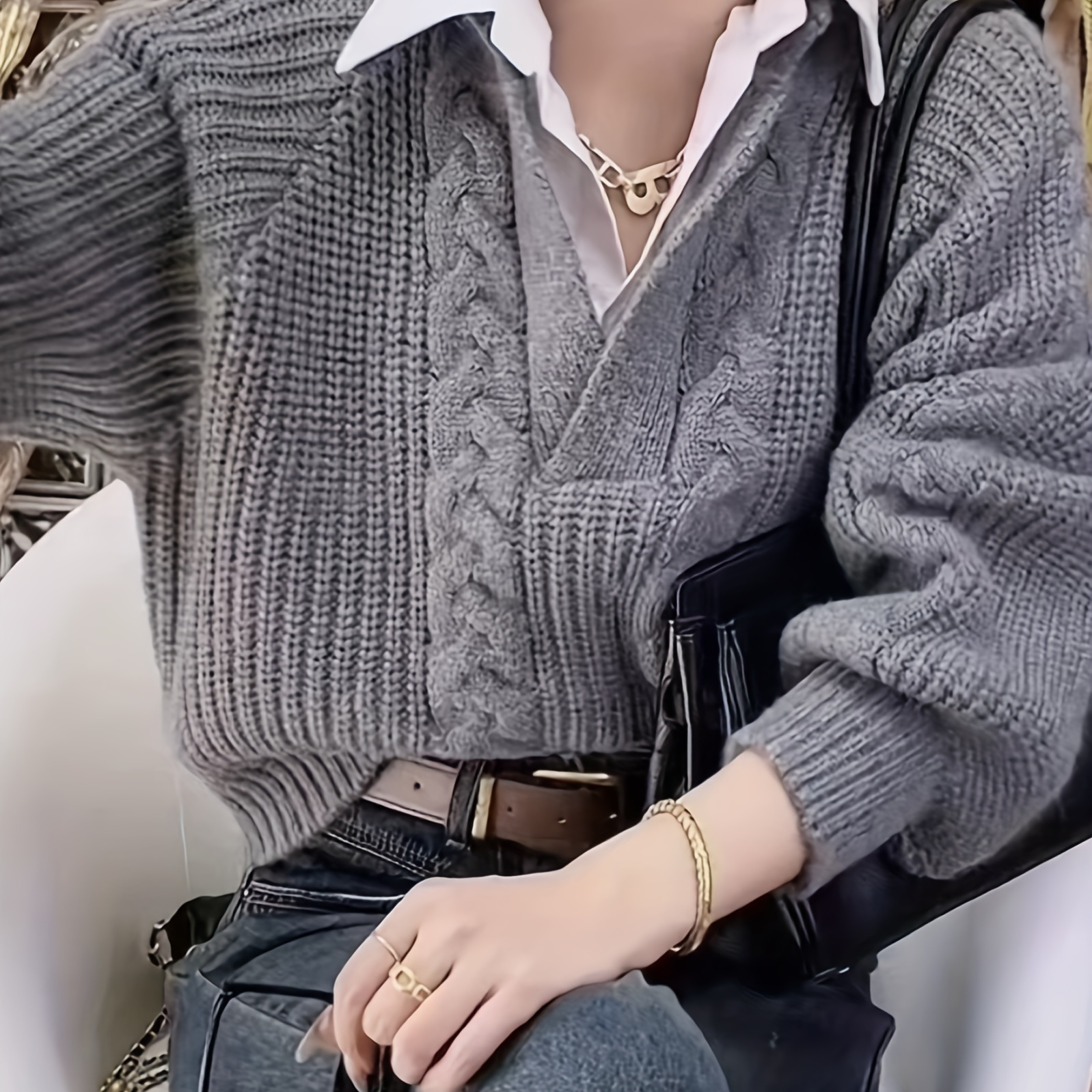 Women's Casual Cable Knit Pullover Sweater - Acrylic Lapel Collar, Solid Color, Knitted Fabric For Fall/winter Season
Women's Casual Cable Knit Pullover Sweater - Acrylic Lapel Collar, Solid Color, Knitted Fabric For Fall/winter Season