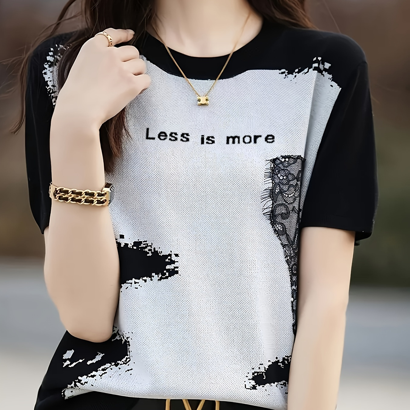 Letter Pattern Crew Neck Sweater, Elegant Short Sleeve Sweater For Spring & Summer, Women's Clothing
Letter Pattern Crew Neck Sweater, Elegant Short Sleeve Sweater For Spring & Summer, Women's Clothing