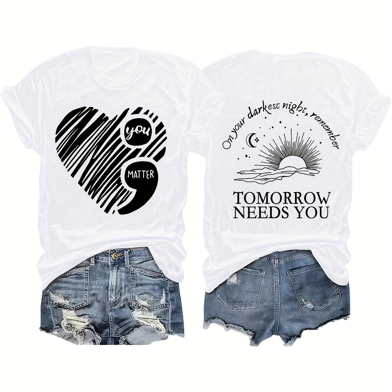 Plus Size Heart & Sun Print T-shirt, Casual Short Sleeve Top For Spring & Summer, Women's Plus Size Clothing
Plus Size Heart & Sun Print T-shirt, Casual Short Sleeve Top For Spring & Summer, Women's Plus Size Clothing