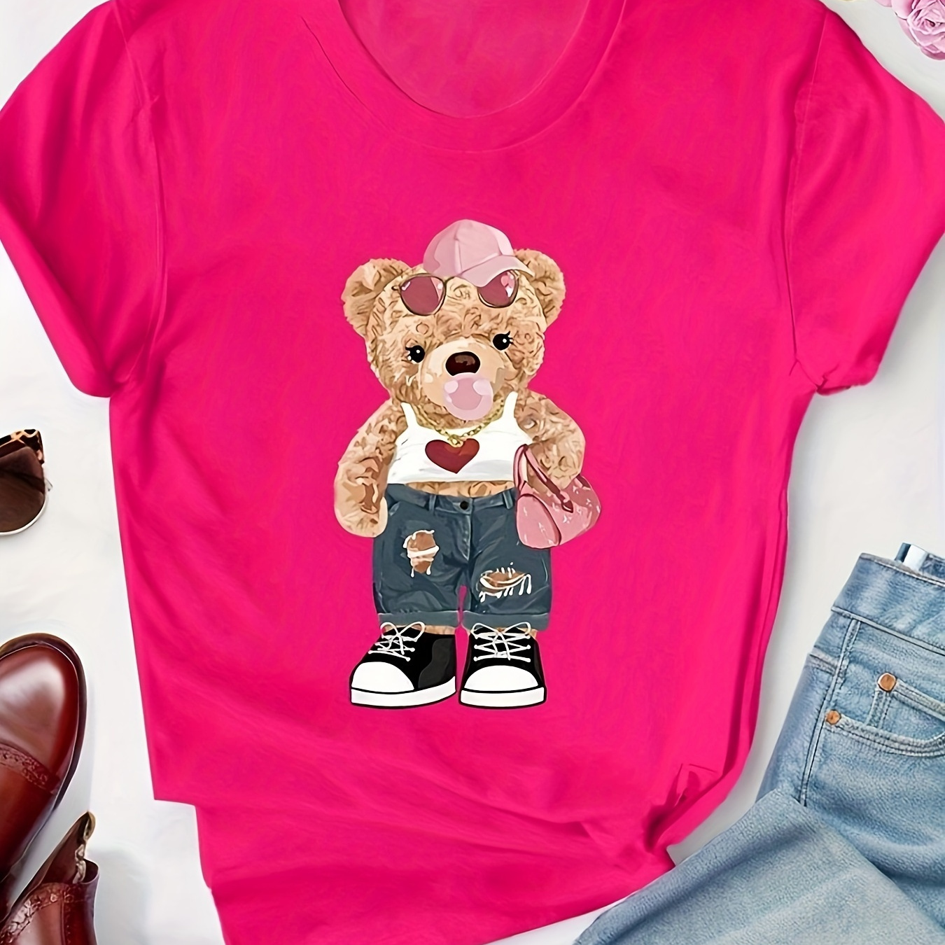 Bear Print Crew Neck T-shirt, Casual Short Sleeve T-shirt For Spring & Summer, Women's Clothing
Bear Print Crew Neck T-shirt, Casual Short Sleeve T-shirt For Spring & Summer, Women's Clothing