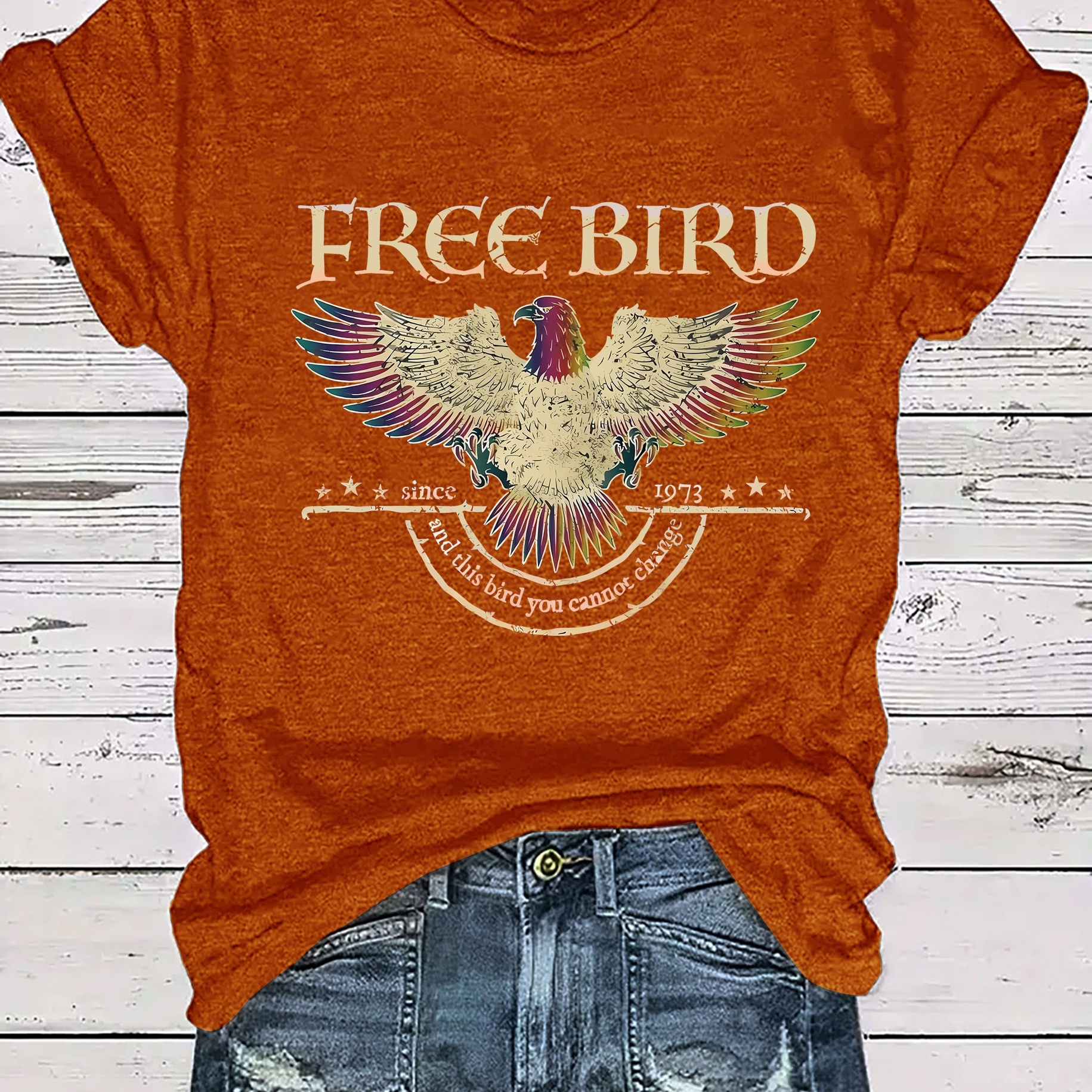 Women's "free Bird" Graphic Tee - Casual Round Neck, Polyester, Machine Washable, Vibrant Orange With Design, Ideal For Summer Fashion
Women's "free Bird" Graphic Tee - Casual Round Neck, Polyester, Machine Washable, Vibrant Orange With Design, Ideal For Summer Fashion