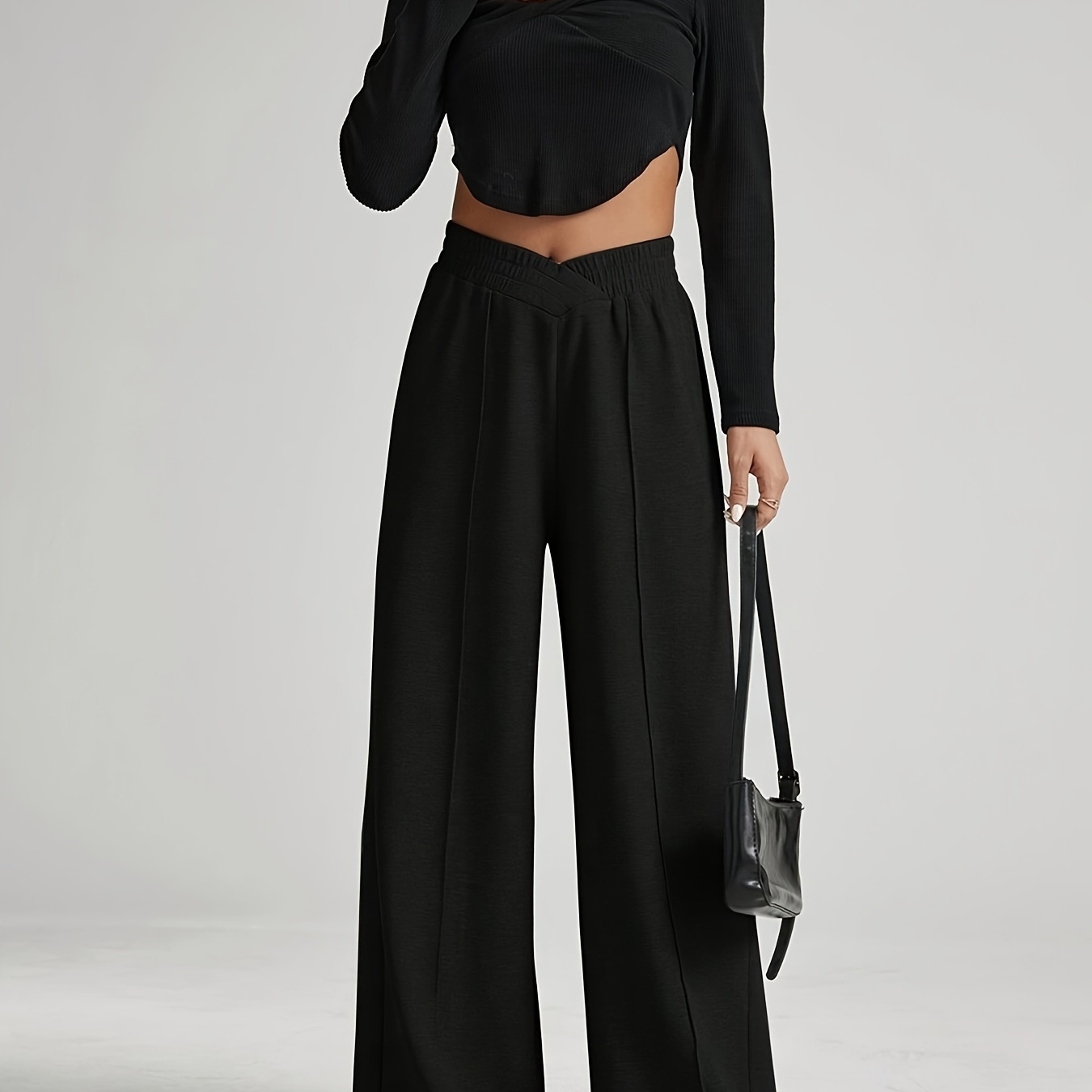 Solid Color Cross Waist Wide Leg Pants, Casual Versatile High Waist Pants For Spring & Fall, Women's Clothing
Solid Color Cross Waist Wide Leg Pants, Casual Versatile High Waist Pants For Spring & Fall, Women's Clothing
