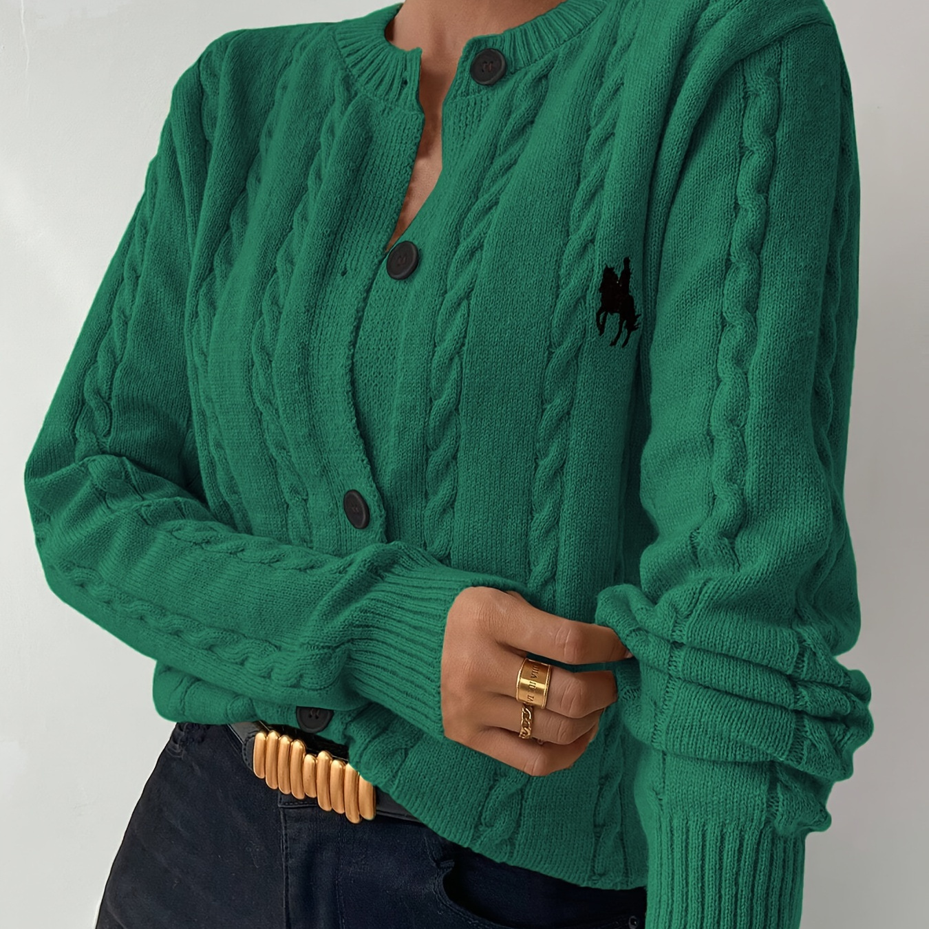 Cable Knit Button Front Cardigan, Casual Crew Neck Long Sleeve Cardigan For Fall & Winter, Women's Clothing
Cable Knit Button Front Cardigan, Casual Crew Neck Long Sleeve Cardigan For Fall & Winter, Women's Clothing