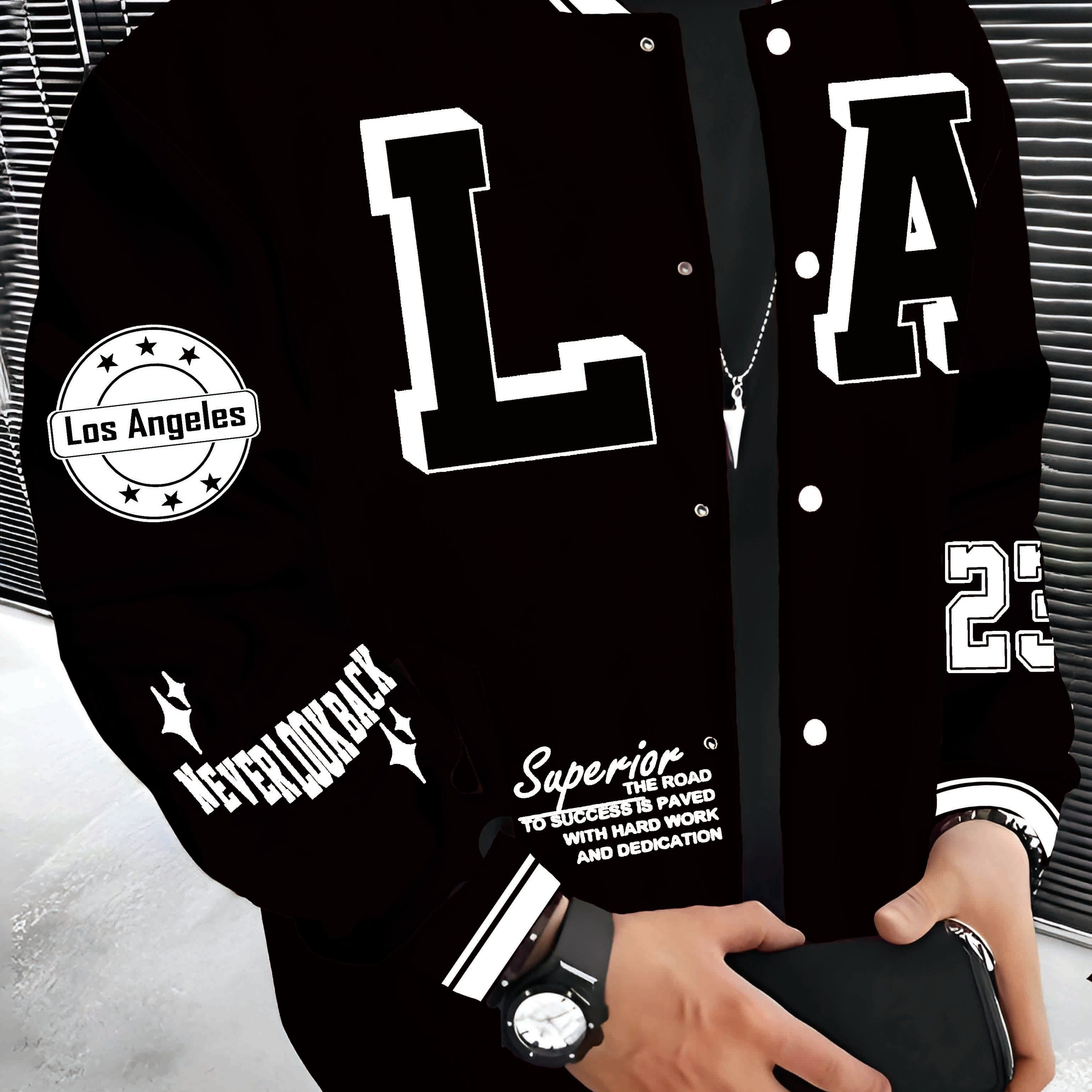 Men's Los Angeles La Baseball Jacket - With White Lettering, " Quality" Embroidery, Lightweight & Warm Polyester Varsity Coat With Pockets, Hip Hop Rock Style
Men's Los Angeles La Baseball Jacket - With White Lettering, " Quality" Embroidery, Lightweight & Warm Polyester Varsity Coat With Pockets, Hip Hop Rock Style