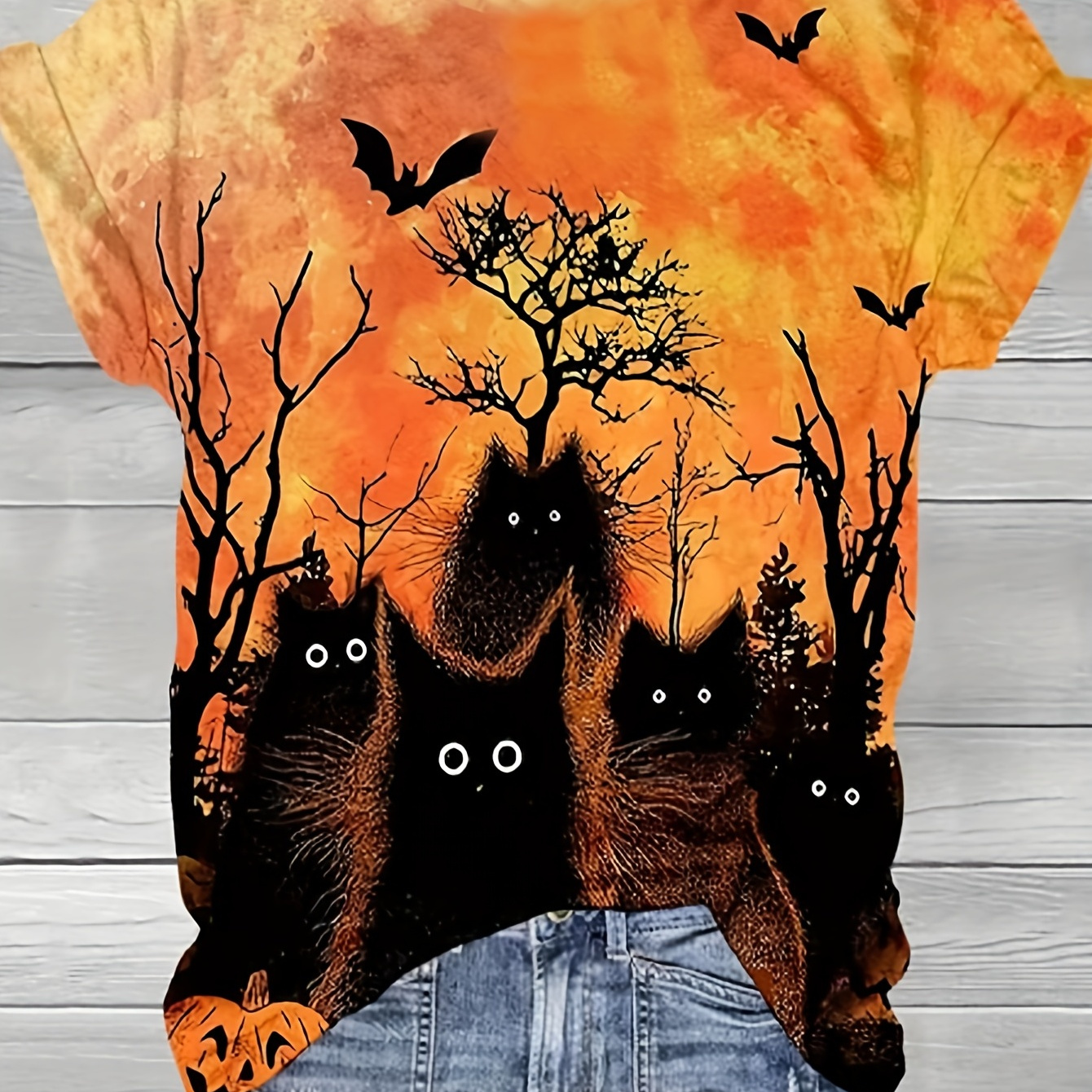 Halloween Cat Print Crew Neck T-shirt, Casual Short Sleeve Top For Spring & Summer, Women's Clothing
Halloween Cat Print Crew Neck T-shirt, Casual Short Sleeve Top For Spring & Summer, Women's Clothing
