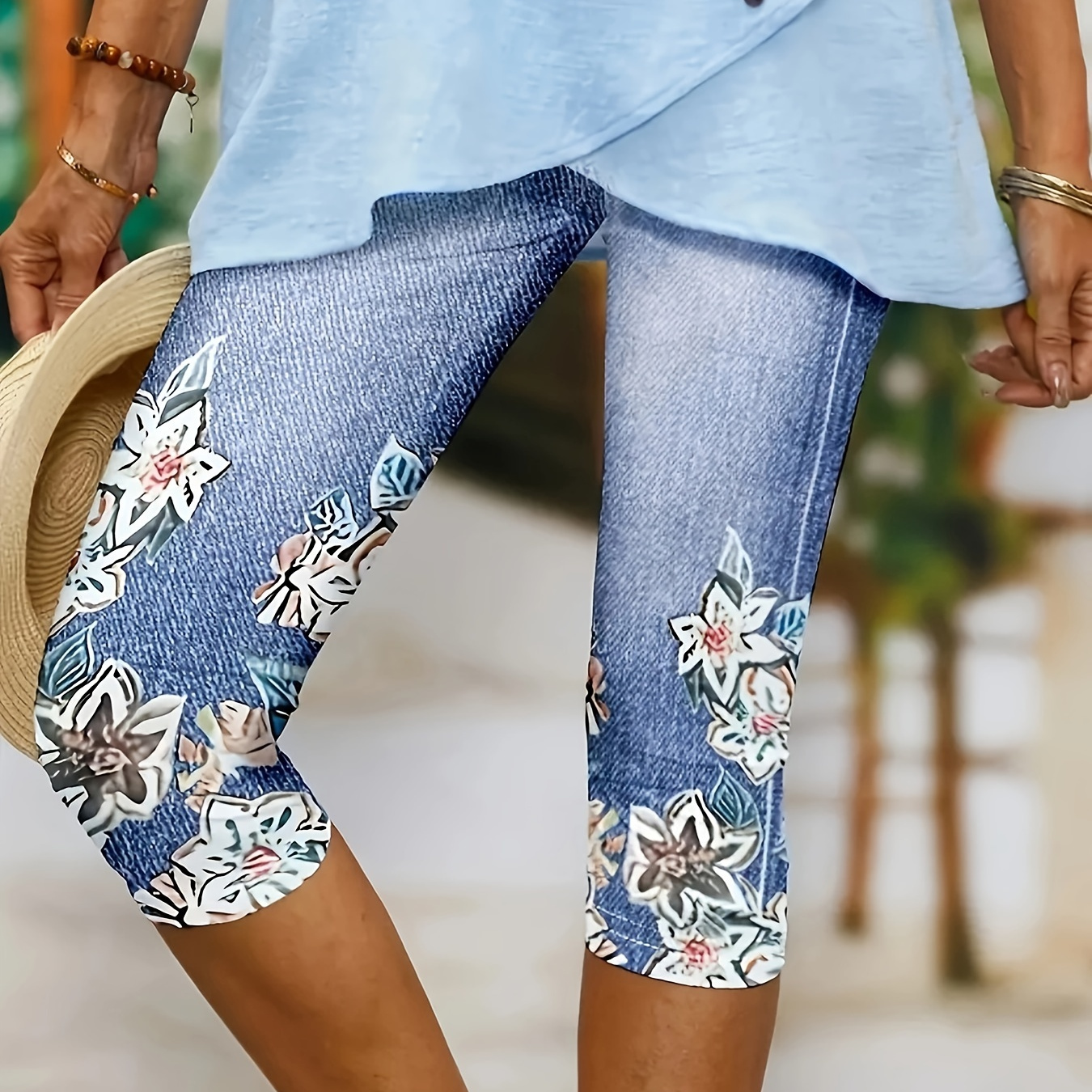 Floral Print Capris Skinny Leggings, Casual Leggings For Spring & Summer, Women's Clothing
Floral Print Capris Skinny Leggings, Casual Leggings For Spring & Summer, Women's Clothing