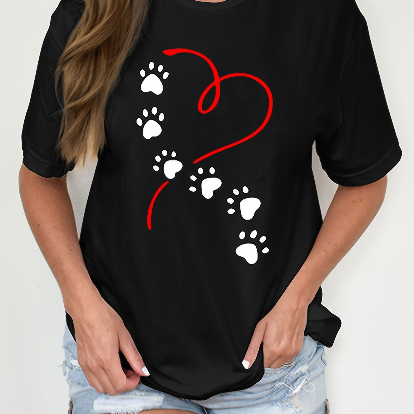Plus Size 's Paw Printed T-shirt, Women' Casual Short Sleeve Round Neck Comfortable Top, Plus Size Women's Clothing
Plus Size 's Paw Printed T-shirt, Women' Casual Short Sleeve Round Neck Comfortable Top, Plus Size Women's Clothing