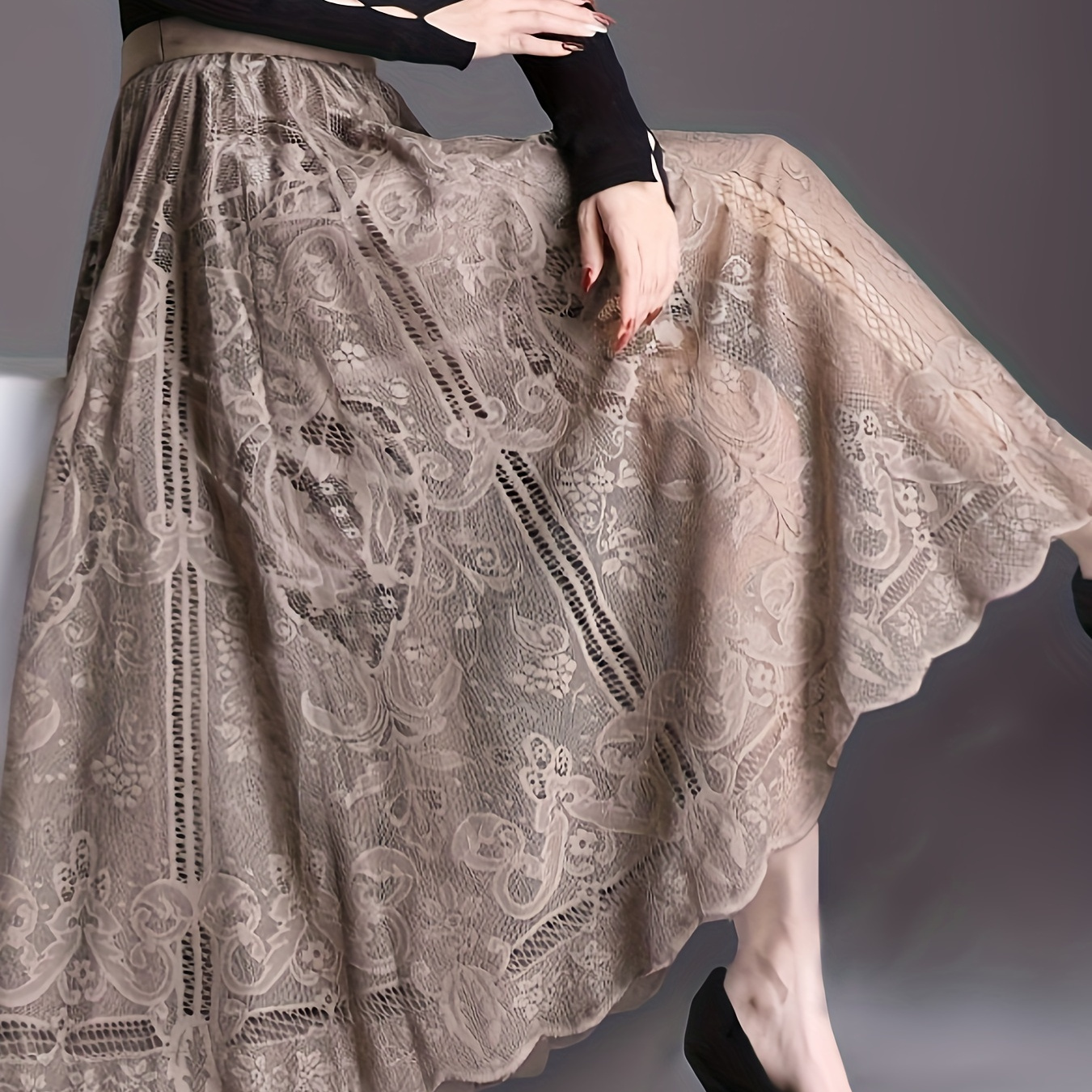 Hollow Out Scallop Hem Lace Skirt, Casual Elastic Waist A-line Skirt, Women's Clothing
Hollow Out Scallop Hem Lace Skirt, Casual Elastic Waist A-line Skirt, Women's Clothing