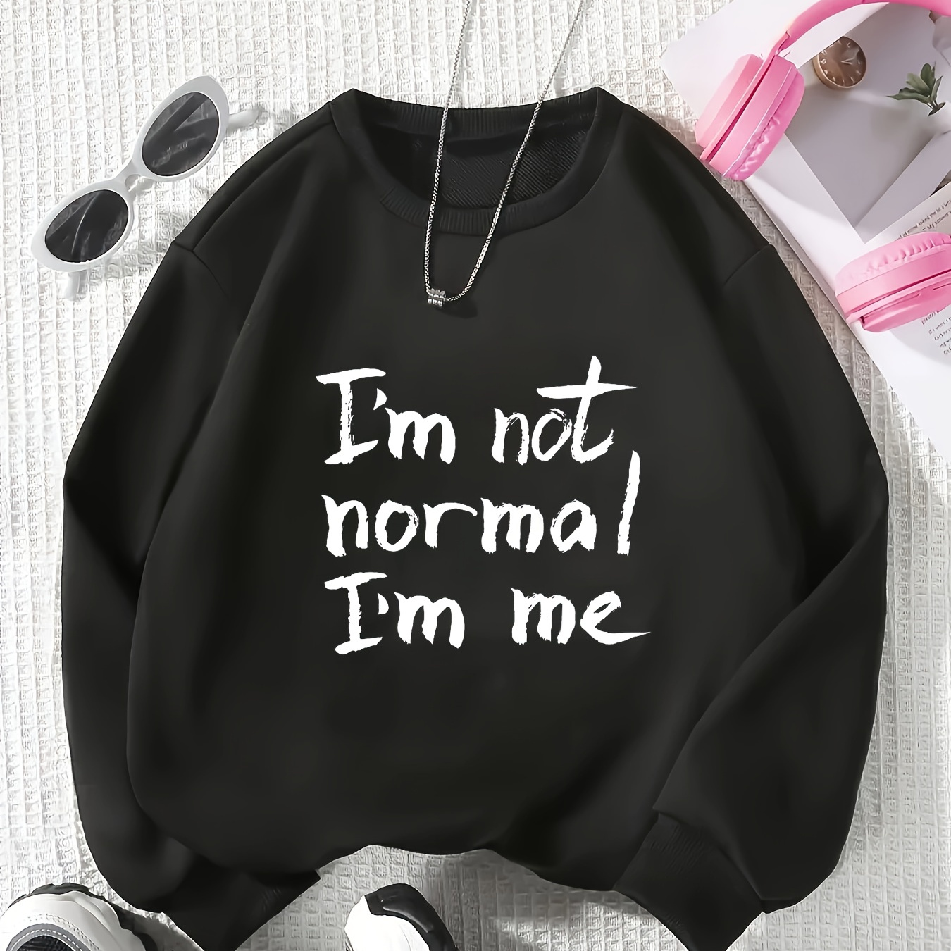 Adult Casual Letter Print Sweatshirt, Round Neck Long Sleeve Pullover Hoodie, Skin Knitted Fabric, Comfort, No Detail - Women's Clothing
Adult Casual Letter Print Sweatshirt, Round Neck Long Sleeve Pullover Hoodie, Skin Knitted Fabric, Comfort, No Detail - Women's Clothing
