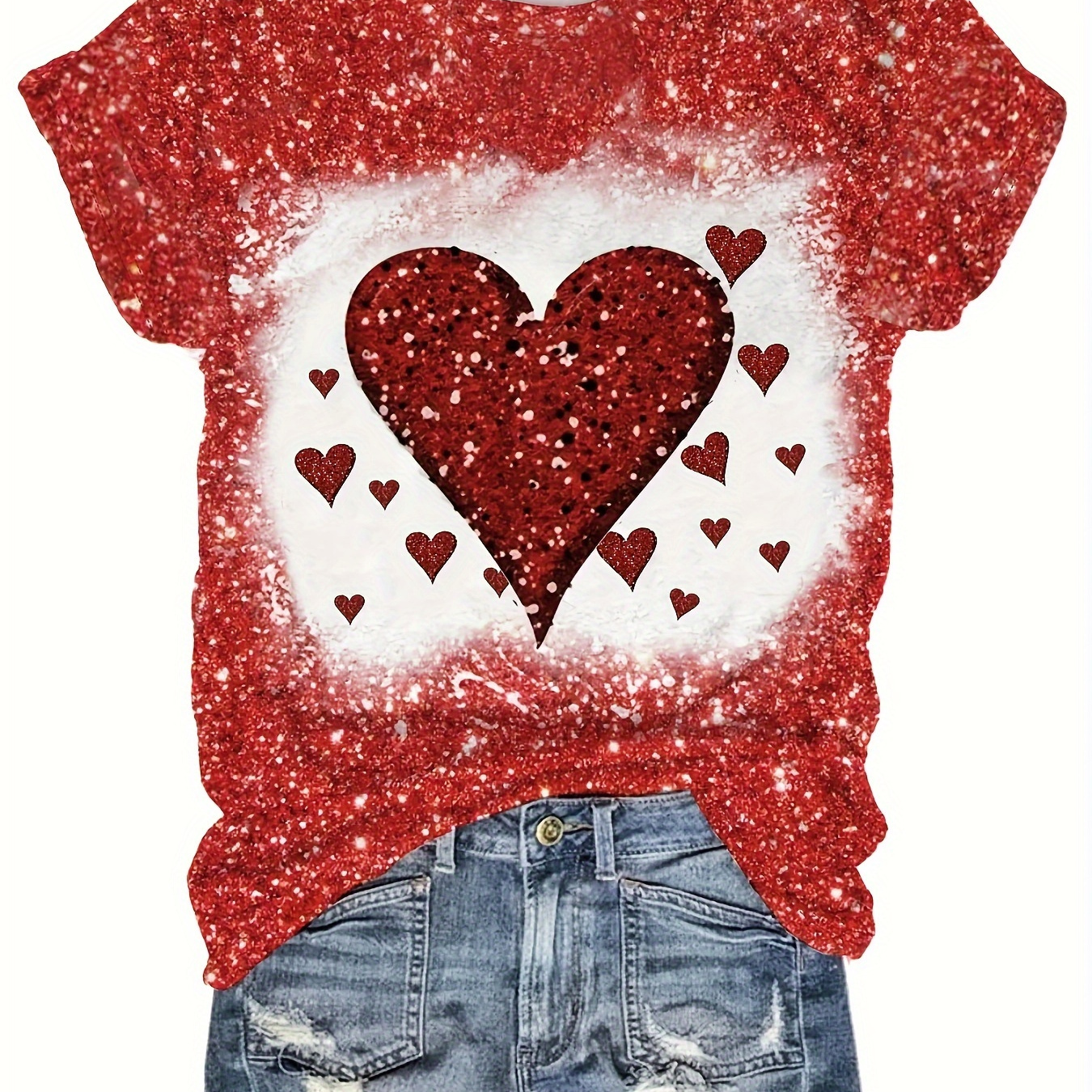 Heart Print Crew Neck T-shirt, Casual Short Sleeve Top For Spring & Summer, Women's Clothing
Heart Print Crew Neck T-shirt, Casual Short Sleeve Top For Spring & Summer, Women's Clothing
