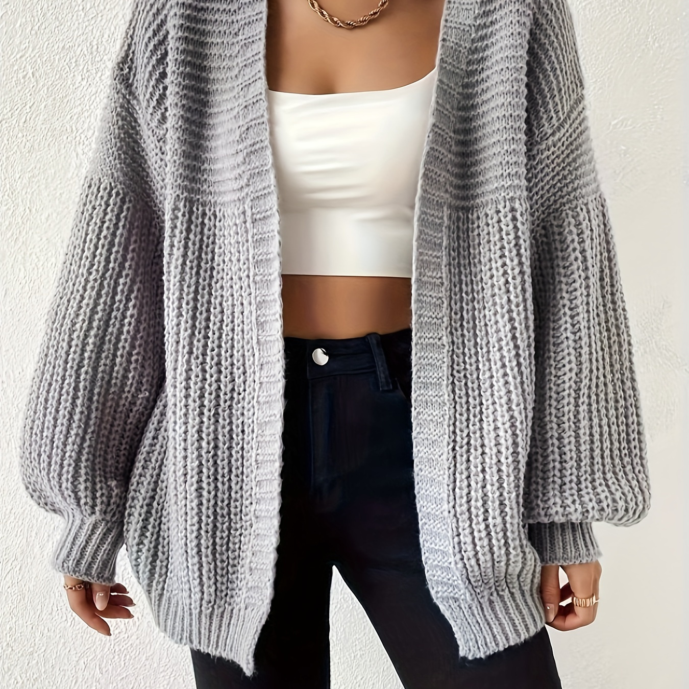 Lantern Sleeve Open Front Cardigan, Versatile Drop Shoulder Knitted Cardigan For Spring & Fall, Women's Clothing
Lantern Sleeve Open Front Cardigan, Versatile Drop Shoulder Knitted Cardigan For Spring & Fall, Women's Clothing