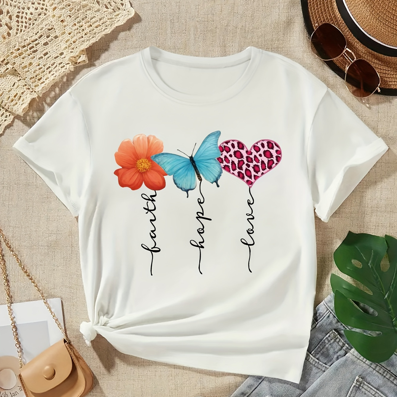 Butterfly And Flower With Heart Graphic Print, Girls' Casual Crew Neck Short Sleeve T-shirt, Comfy Top Clothes For Spring And Summer For Outdoor Activities
Butterfly And Flower With Heart Graphic Print, Girls' Casual Crew Neck Short Sleeve T-shirt, Comfy Top Clothes For Spring And Summer For Outdoor Activities