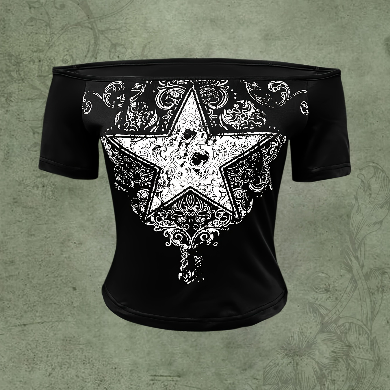 Star Print Off Shoulder T-shirt, Y2k Short Sleeve Slim Crop Top For Summer, Women's Clothing
Star Print Off Shoulder T-shirt, Y2k Short Sleeve Slim Crop Top For Summer, Women's Clothing