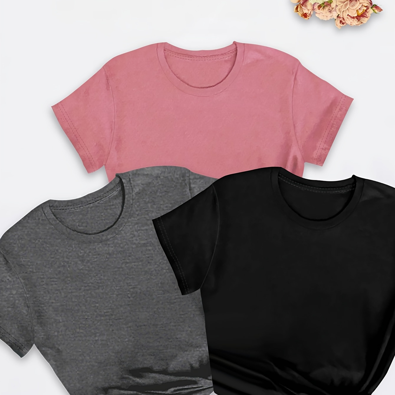 3 Packs Plus Size Solid T-shirts, Casual Crew Neck Short Sleeve T-shirt, Women's Plus Size clothing
3 Packs Plus Size Solid T-shirts, Casual Crew Neck Short Sleeve T-shirt, Women's Plus Size clothing