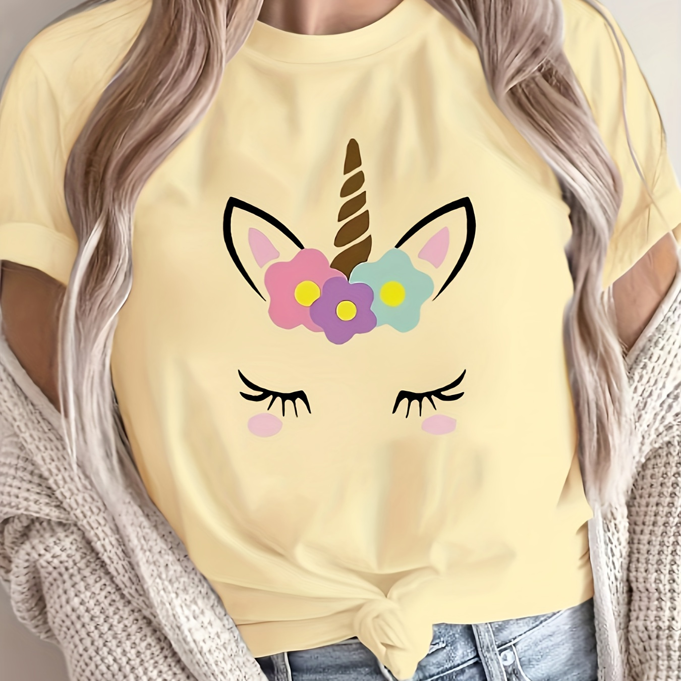 Chic Unicorn T-shirt For Women - Soft Polyester, Crew Neck, Short Sleeve, Machine Washable
Chic Unicorn T-shirt For Women - Soft Polyester, Crew Neck, Short Sleeve, Machine Washable