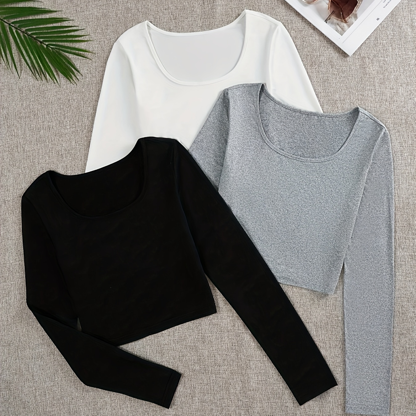 Solid T-shirt 3 Pack, Versatile Crew Neck Long Sleeve Crop T-shirt For Spring & Fall, Women's Clothing
Solid T-shirt 3 Pack, Versatile Crew Neck Long Sleeve Crop T-shirt For Spring & Fall, Women's Clothing