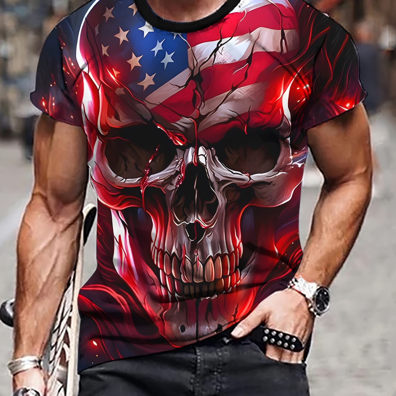 Men's Skull Print T-shirt, Casual Short Sleeve Crew Neck Tee, Men's Clothing For Outdoor
Men's Skull Print T-shirt, Casual Short Sleeve Crew Neck Tee, Men's Clothing For Outdoor