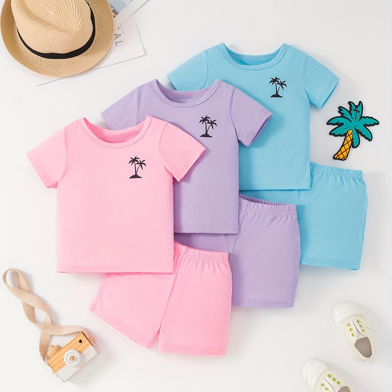 3 Sets Baby's Coconut Tree Print Summer Short Sleeve Outfit, T-shirt & Shorts Set, Toddler & Infant Girl's Clothes For Daily/holiday/party
3 Sets Baby's Coconut Tree Print Summer Short Sleeve Outfit, T-shirt & Shorts Set, Toddler & Infant Girl's Clothes For Daily/holiday/party