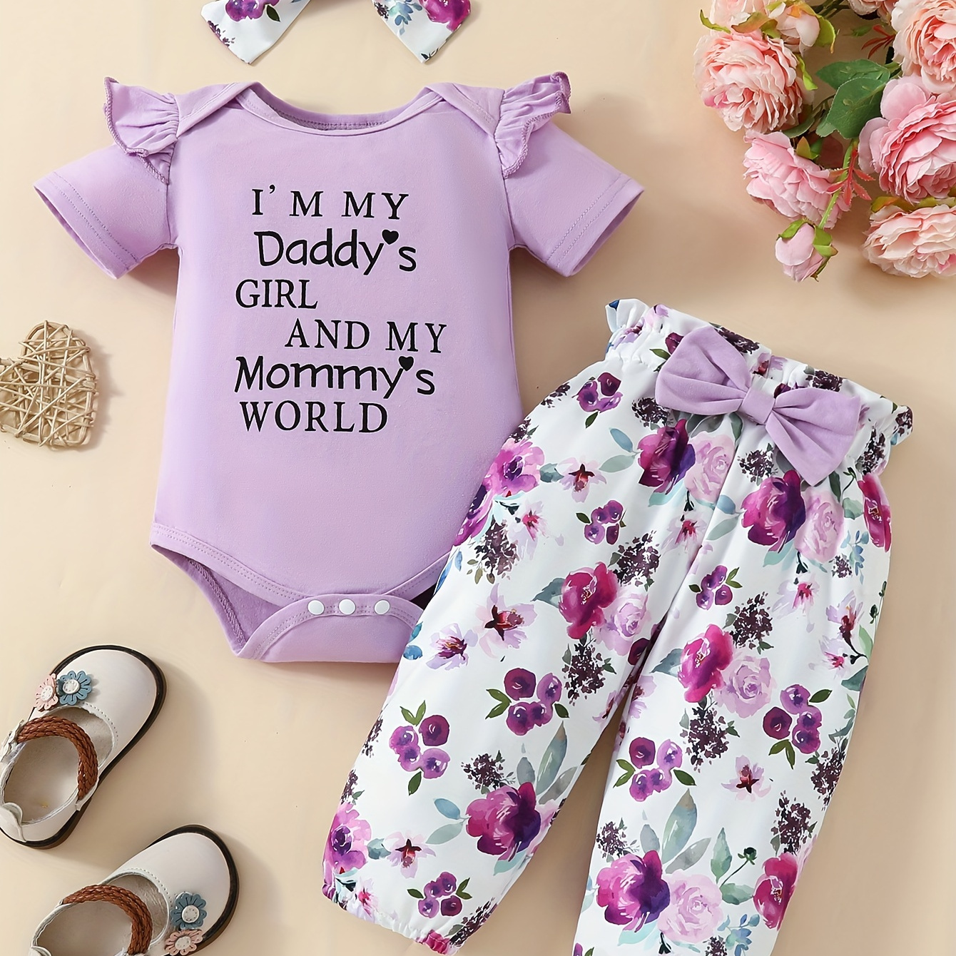 2pcs Infant & Toddler's Letter Print Casual Set, Short Sleeve Onesie & Floral Pattern Pants, Baby Girl's Clothes
2pcs Infant & Toddler's Letter Print Casual Set, Short Sleeve Onesie & Floral Pattern Pants, Baby Girl's Clothes