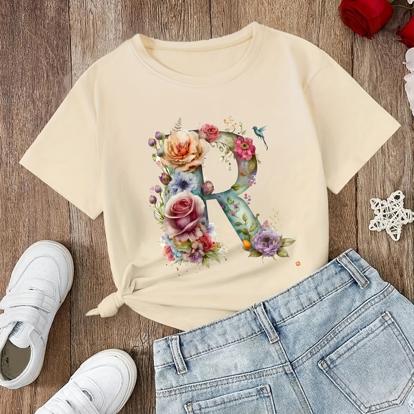 Letter-r Graphic Print Creative T-shirts, Soft & Elastic Comfy Cotton Crew Neck Short Sleeve Tee, Girls' Daily Wear Top
Letter-r Graphic Print Creative T-shirts, Soft & Elastic Comfy Cotton Crew Neck Short Sleeve Tee, Girls' Daily Wear Top
