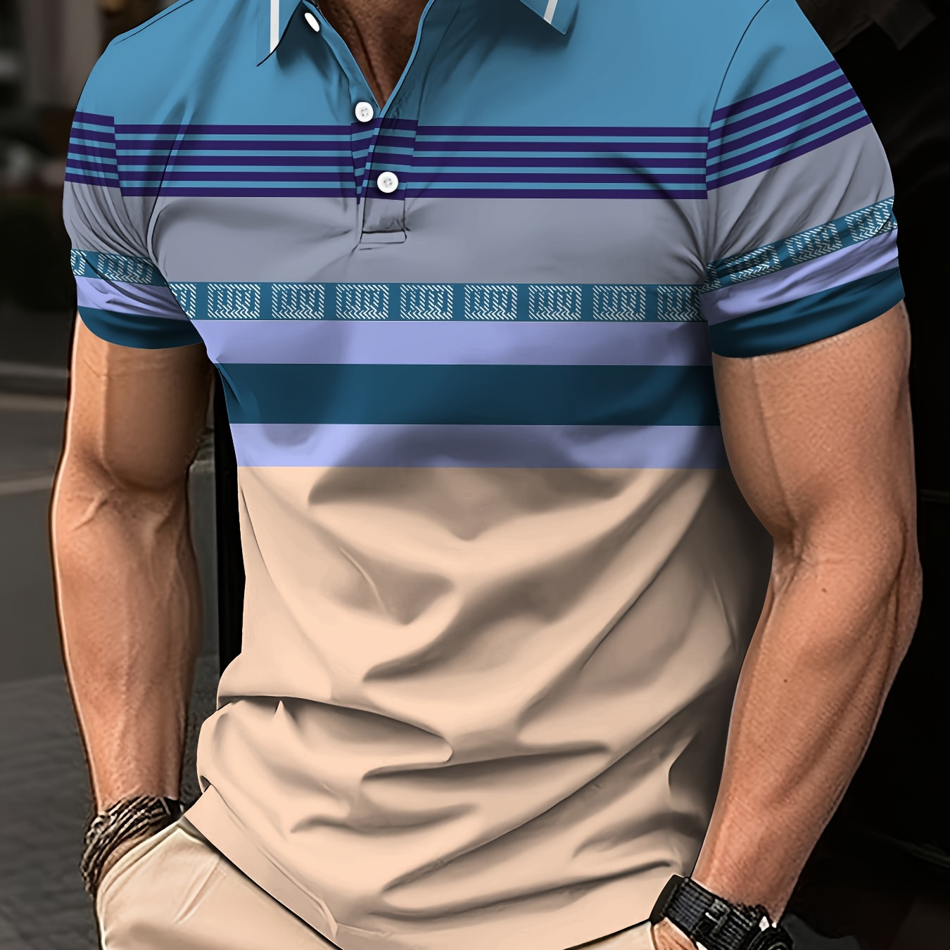 Men's Plus Size Golf T-shirt, Stylish Striped Short Sleeve Tee For Summer, Casual Trendy Top For Males, Business And Leisure Wear
Men's Plus Size Golf T-shirt, Stylish Striped Short Sleeve Tee For Summer, Casual Trendy Top For Males, Business And Leisure Wear