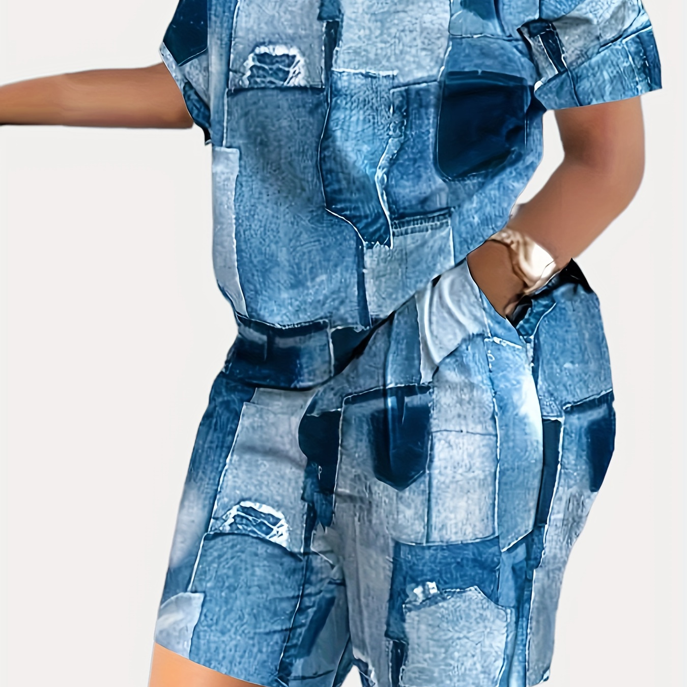 Patchwork Casual 2 Pieces Set, Crew Neck Short Sleeve T-shirt & Workout Shorts With Pockets Outfits, Women's Clothing
Patchwork Casual 2 Pieces Set, Crew Neck Short Sleeve T-shirt & Workout Shorts With Pockets Outfits, Women's Clothing