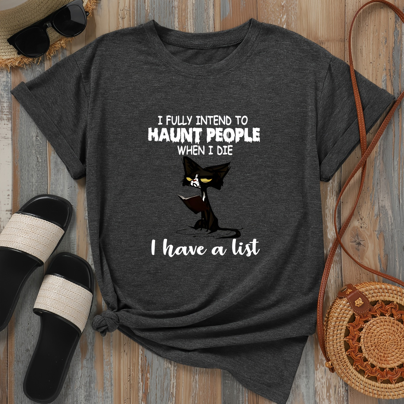 Women's Casual Black Cat Graphic Tee - Loose Fit, Crew Neck, Short Sleeve Top For , Breathable Polyester
Women's Casual Black Cat Graphic Tee - Loose Fit, Crew Neck, Short Sleeve Top For , Breathable Polyester