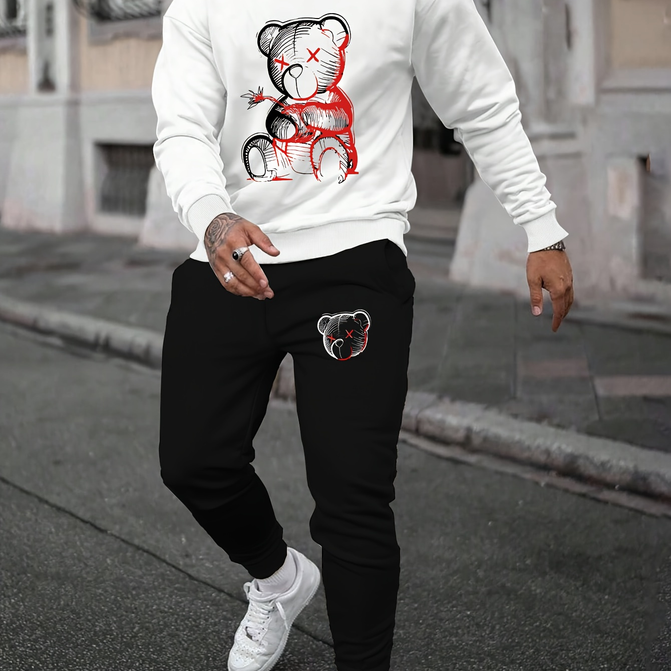 Men's Casual 2-piece Sweatshirt & Pants Set, Vintage Bear Pattern, Stretch Fabric, Round Neck, Knitted, Regular Fit, Spring/fall
Men's Casual 2-piece Sweatshirt & Pants Set, Vintage Bear Pattern, Stretch Fabric, Round Neck, Knitted, Regular Fit, Spring/fall