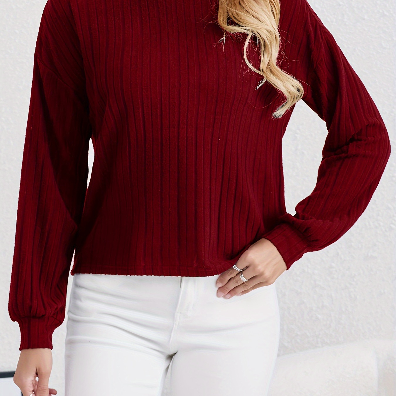 Drop Shoulder Long Sleeve T-shirt, Casual Crew Neck Solid Knitted Top For Winter & Fall, Women's Clothing
Drop Shoulder Long Sleeve T-shirt, Casual Crew Neck Solid Knitted Top For Winter & Fall, Women's Clothing