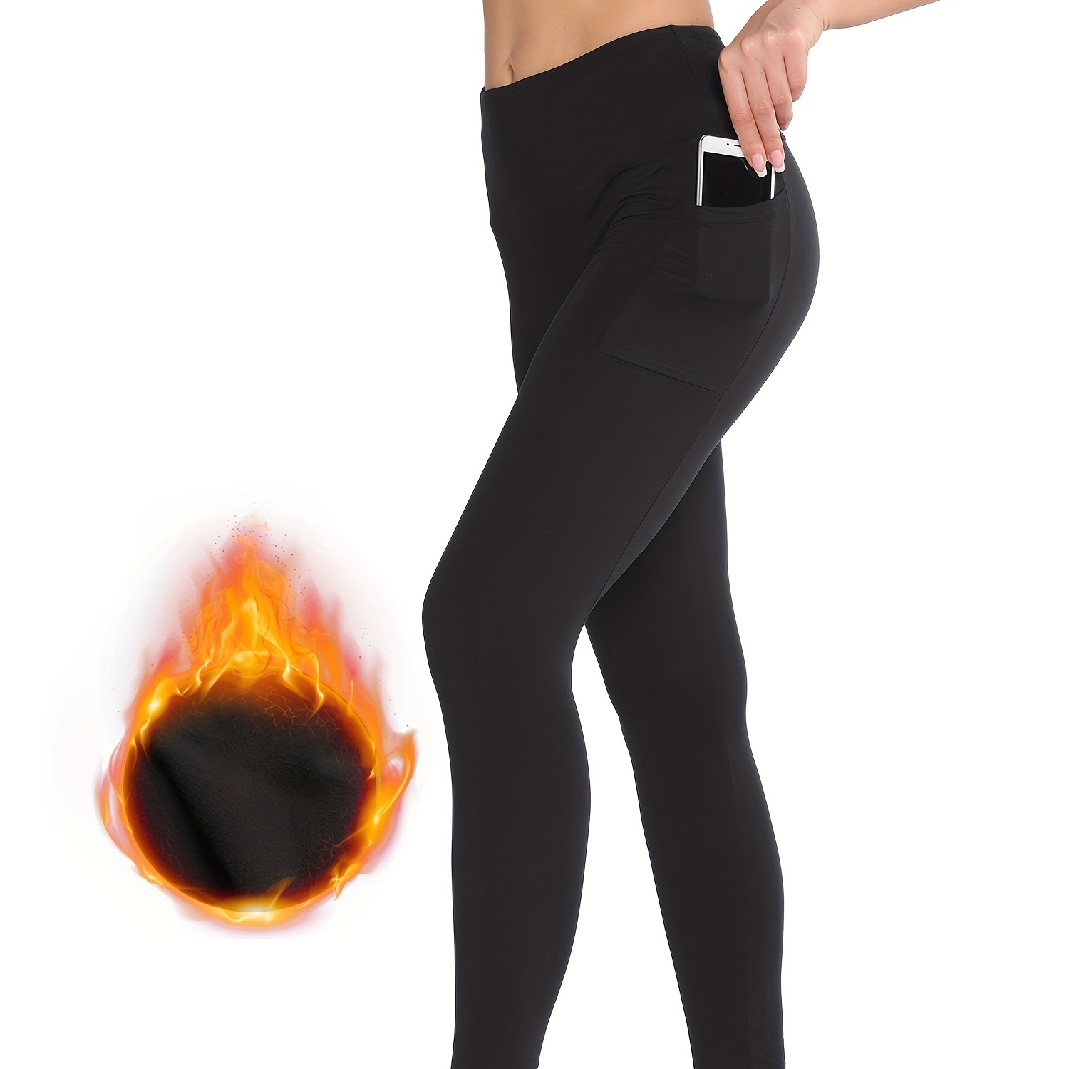 High Waist Thin Fleece Sports Leggings With Pockets, Workout Yoga Pants For Autumn And Winter, Women's Activewear
High Waist Thin Fleece Sports Leggings With Pockets, Workout Yoga Pants For Autumn And Winter, Women's Activewear