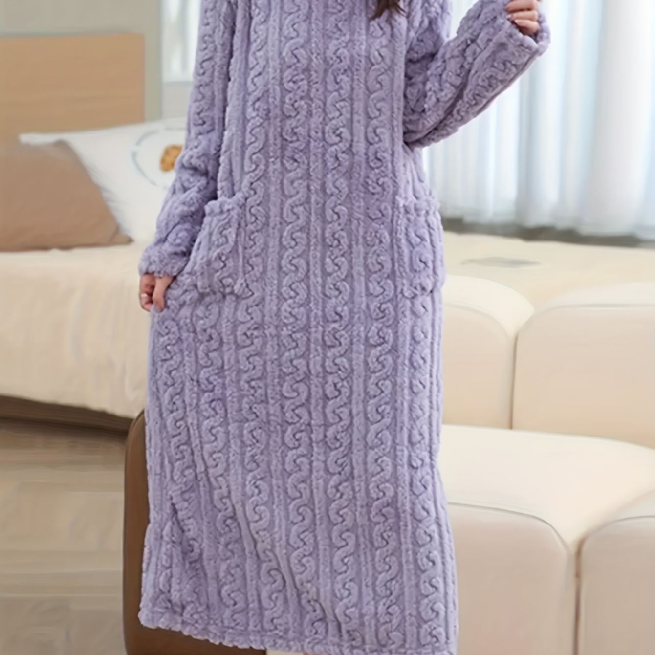 Women's Long Sleeve Crew Neck Nightgown With Pockets, Polyester Knit Fabric, Mature Style Striped Sleep Dress, Cozy Sleep Robe For Adults
Women's Long Sleeve Crew Neck Nightgown With Pockets, Polyester Knit Fabric, Mature Style Striped Sleep Dress, Cozy Sleep Robe For Adults