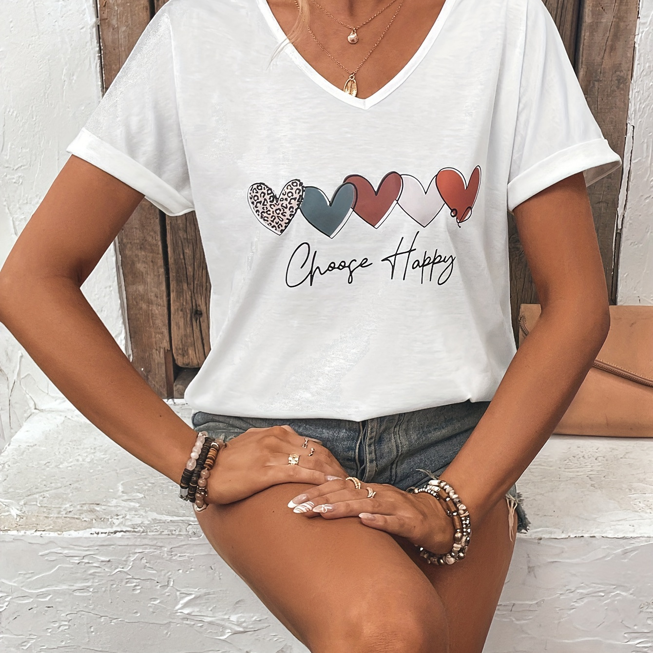 T-Shirt Femme à Col en V avec Imprimé Cœur - Polyester Respirant, Lavable en Machine - pour &
T-Shirt Femme à Col en V avec Imprimé Cœur - Polyester Respirant, Lavable en Machine - pour &
