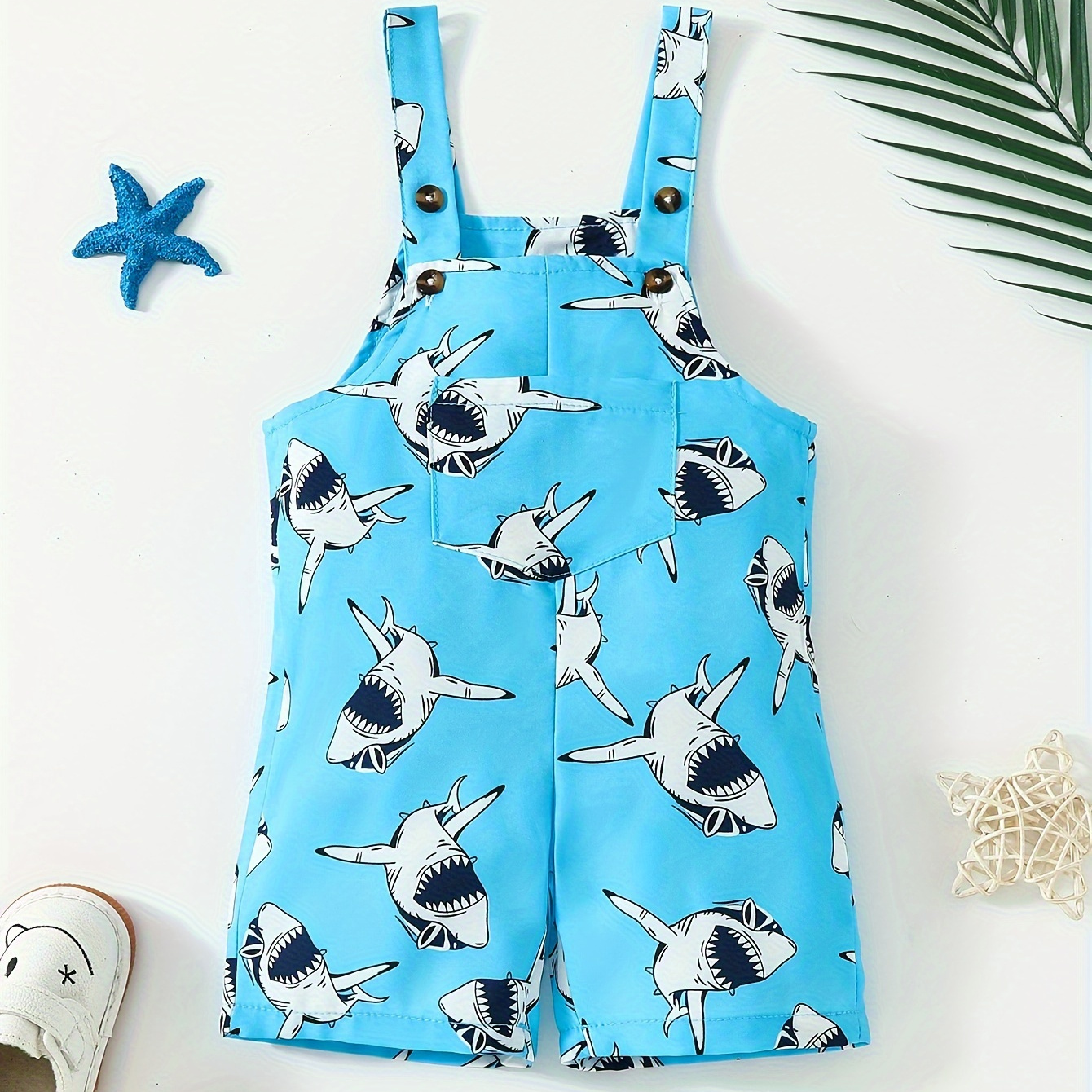 Baby Boy's Cute Cartoon Shark Full Print Jumpsuit Shorts, Baby's Suspender Shorts For Summer Walking
Baby Boy's Cute Cartoon Shark Full Print Jumpsuit Shorts, Baby's Suspender Shorts For Summer Walking