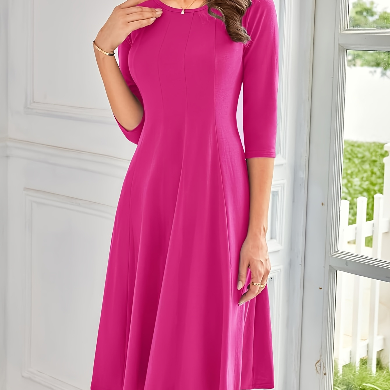 Elegant Black Midi Dress For Women - Crew Neck, Long Sleeves, A-line Silhouette, Polyester And Spandex , Machine Washable, |sophisticated Design|
Elegant Black Midi Dress For Women - Crew Neck, Long Sleeves, A-line Silhouette, Polyester And Spandex , Machine Washable, |sophisticated Design|