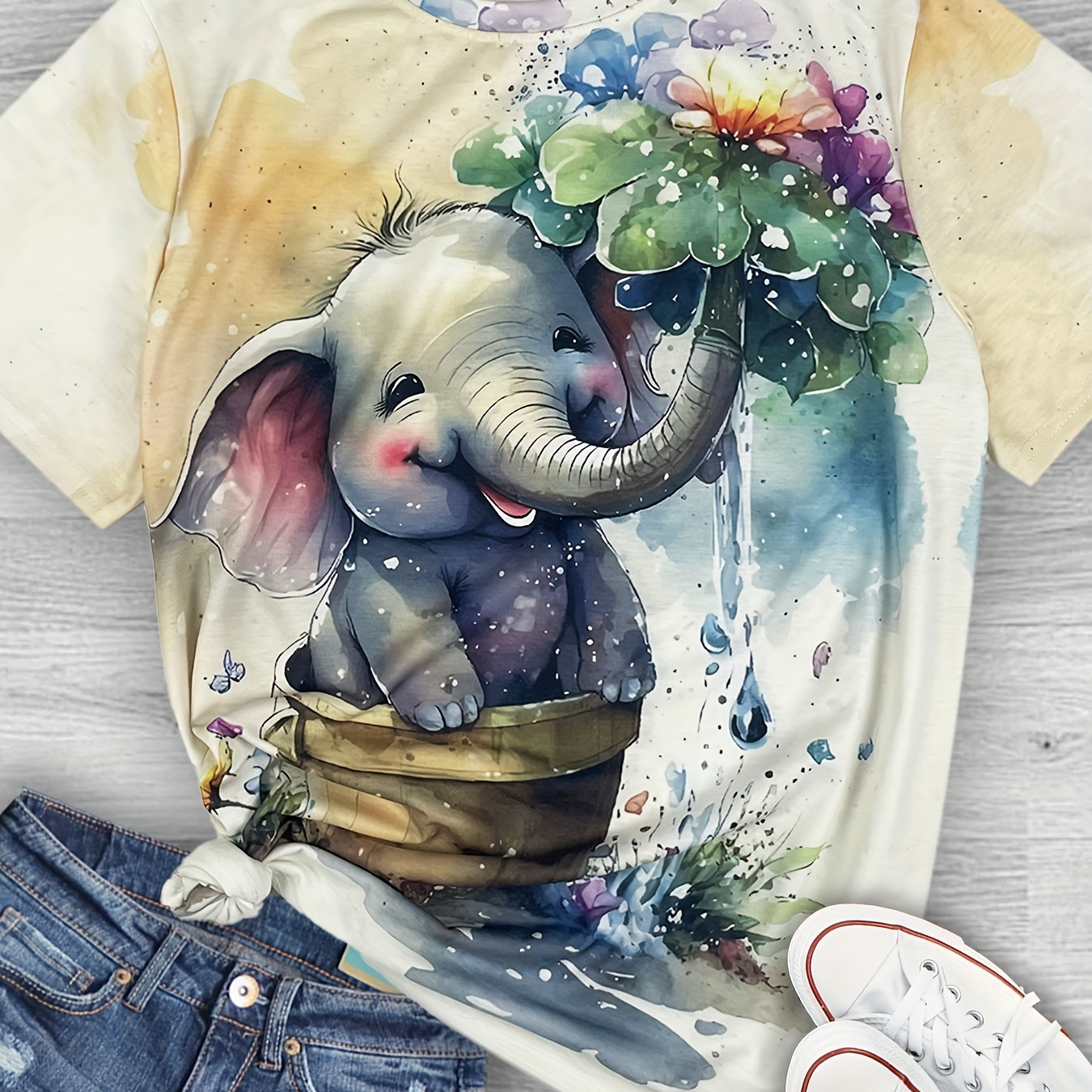 Plus Size Elephant Print T-shirt, Casual Crew Neck Short Sleeve T-shirt, Women's Plus Size clothing
Plus Size Elephant Print T-shirt, Casual Crew Neck Short Sleeve T-shirt, Women's Plus Size clothing