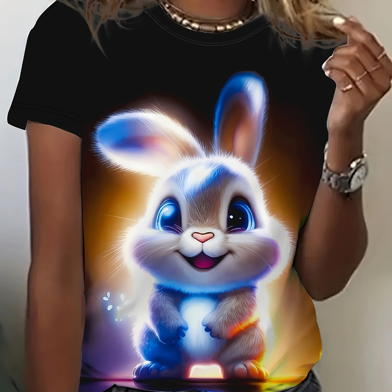 Cute Rabbit Print T-shirt, Casual Crew Neck Short Sleeve Top For Spring & Summer, Women's Clothing
Cute Rabbit Print T-shirt, Casual Crew Neck Short Sleeve Top For Spring & Summer, Women's Clothing