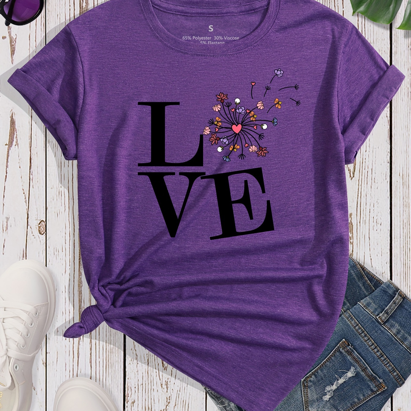 Floral & Love Letter Print T-shirt, Casual Crew Neck Short Sleeve Top For Spring & Summer, Women's Clothing
Floral & Love Letter Print T-shirt, Casual Crew Neck Short Sleeve Top For Spring & Summer, Women's Clothing