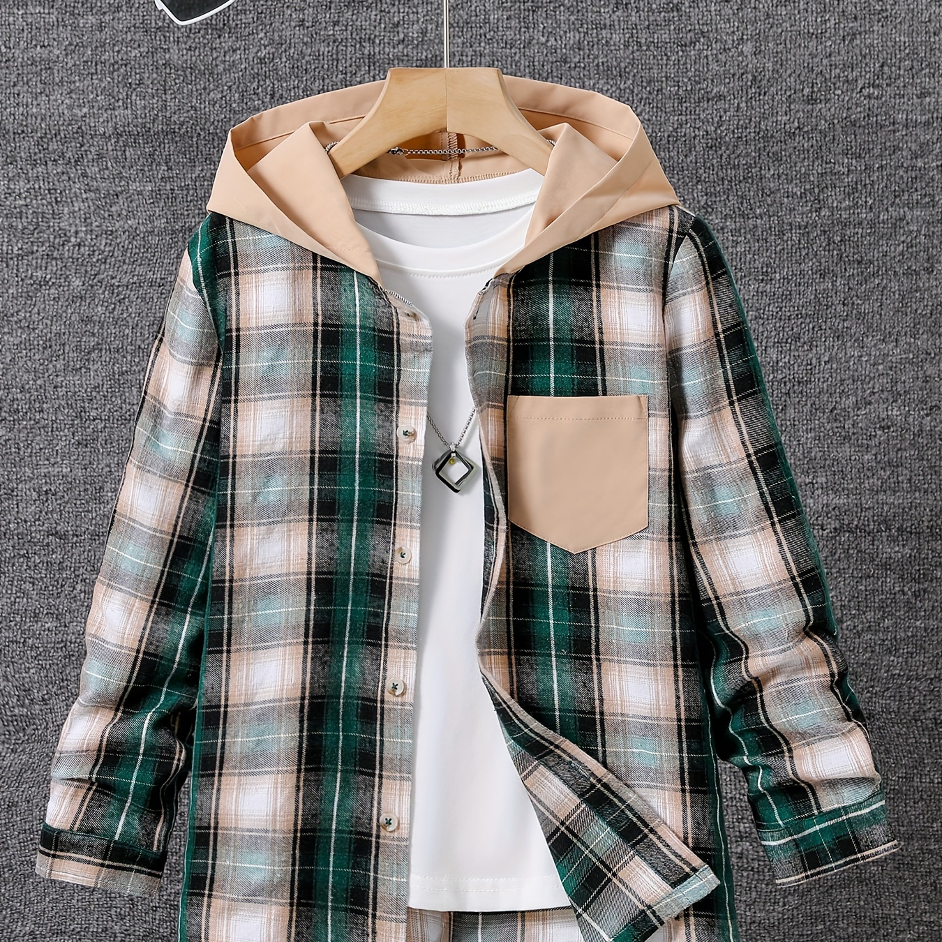 Kid's Plaid Pattern Hooded Shirt, Button Front Casual Jacket, Boy's Clothes For Spring Fall Outdoor
Kid's Plaid Pattern Hooded Shirt, Button Front Casual Jacket, Boy's Clothes For Spring Fall Outdoor
