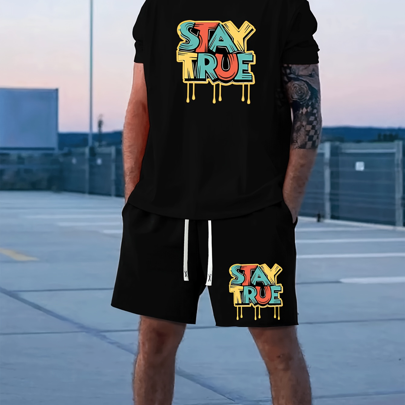 Letter Print Men's Short Sleeve T-shirt & Drawstring Shorts 2pcs Casual Sports Regular Tee Top Pants Suit Outfits For Spring Summer, As Gifts
Letter Print Men's Short Sleeve T-shirt & Drawstring Shorts 2pcs Casual Sports Regular Tee Top Pants Suit Outfits For Spring Summer, As Gifts