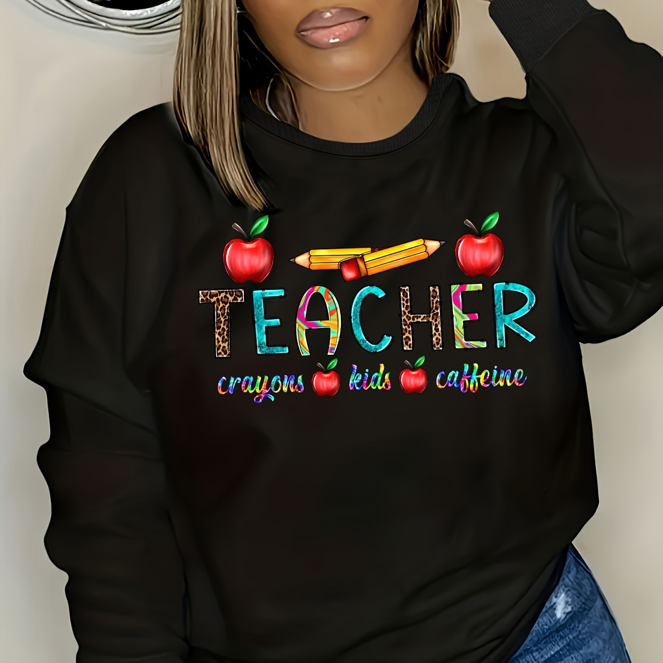 Plus Size Teacher's Day Print Pullover Sweatshirt, Casual Long Sleeve Crew Neck Sweatshirt For Fall & Spring, Women's Plus Size Clothing
Plus Size Teacher's Day Print Pullover Sweatshirt, Casual Long Sleeve Crew Neck Sweatshirt For Fall & Spring, Women's Plus Size Clothing