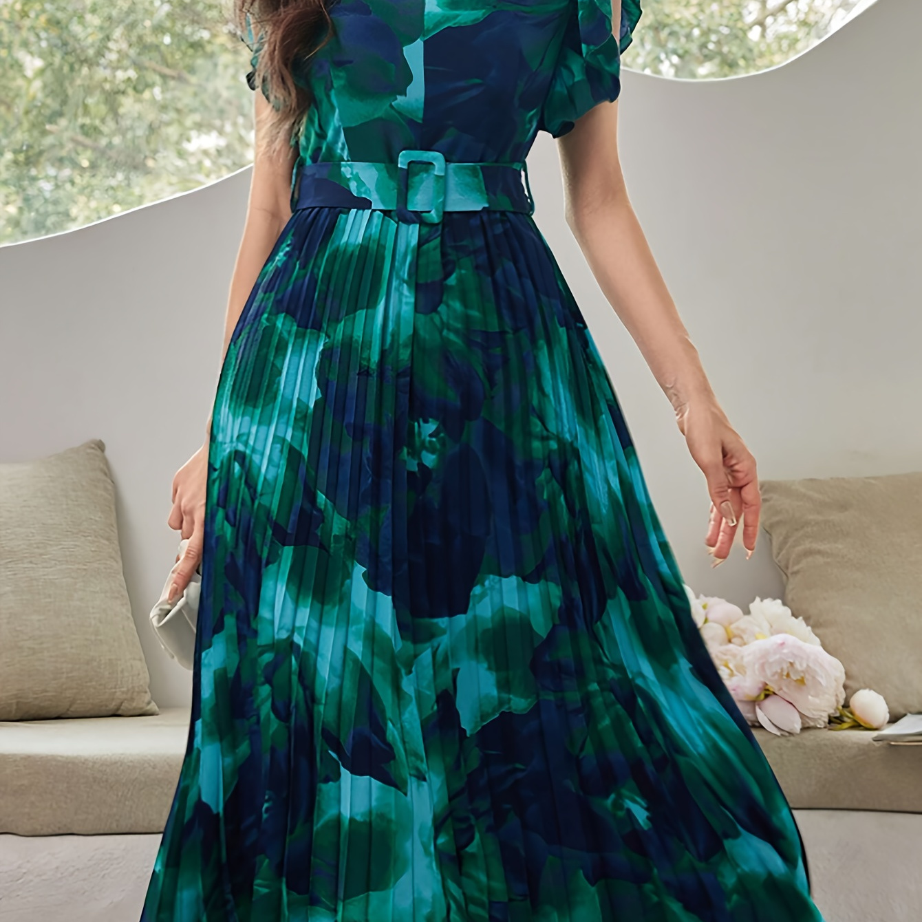 Floral Print V Neck Pleated Dress, Elegant Ruffle Sleeve A-line Dress For Spring & Summer, Women's Clothing
Floral Print V Neck Pleated Dress, Elegant Ruffle Sleeve A-line Dress For Spring & Summer, Women's Clothing