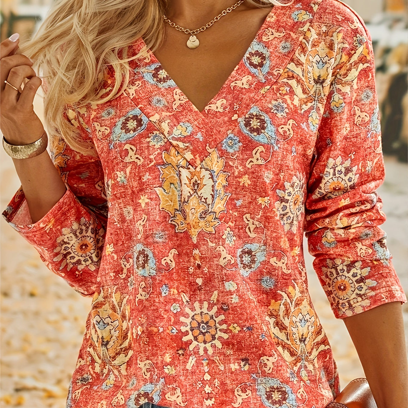 Floral Print V Neck T-shirt, Casual Long Sleeve T-shirt For Spring & Fall, Women's Clothing
Floral Print V Neck T-shirt, Casual Long Sleeve T-shirt For Spring & Fall, Women's Clothing