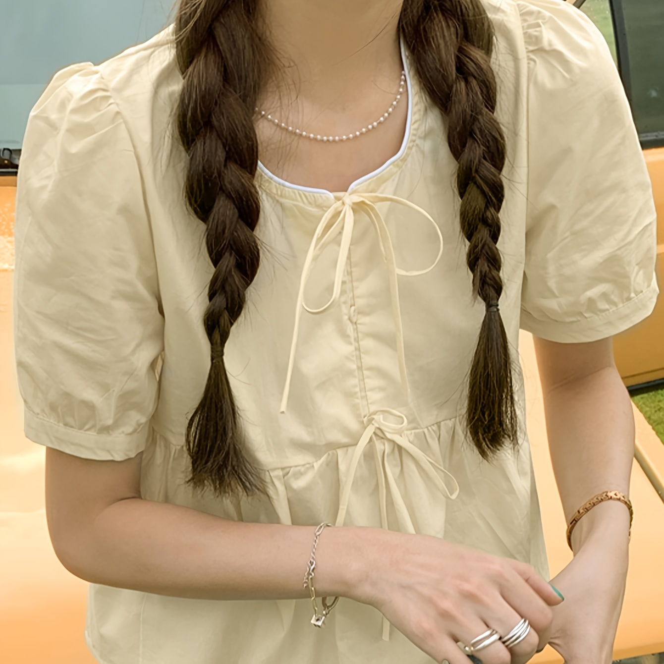 Solid Color Button Front Blouse, Sweet Short Sleeve Tie Front Blouse For Spring & Summer, Women's Clothing
Solid Color Button Front Blouse, Sweet Short Sleeve Tie Front Blouse For Spring & Summer, Women's Clothing
