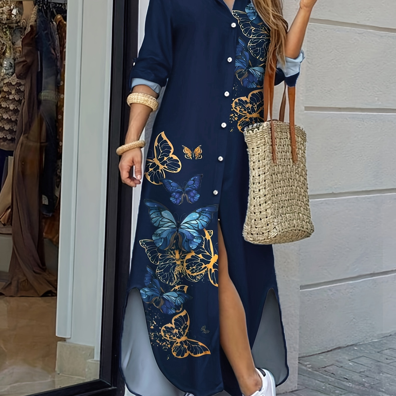 Butterfly Print Shirt Dress, Casual Maxi Long Sleeve Button Front Dress, Women's Clothing
Butterfly Print Shirt Dress, Casual Maxi Long Sleeve Button Front Dress, Women's Clothing