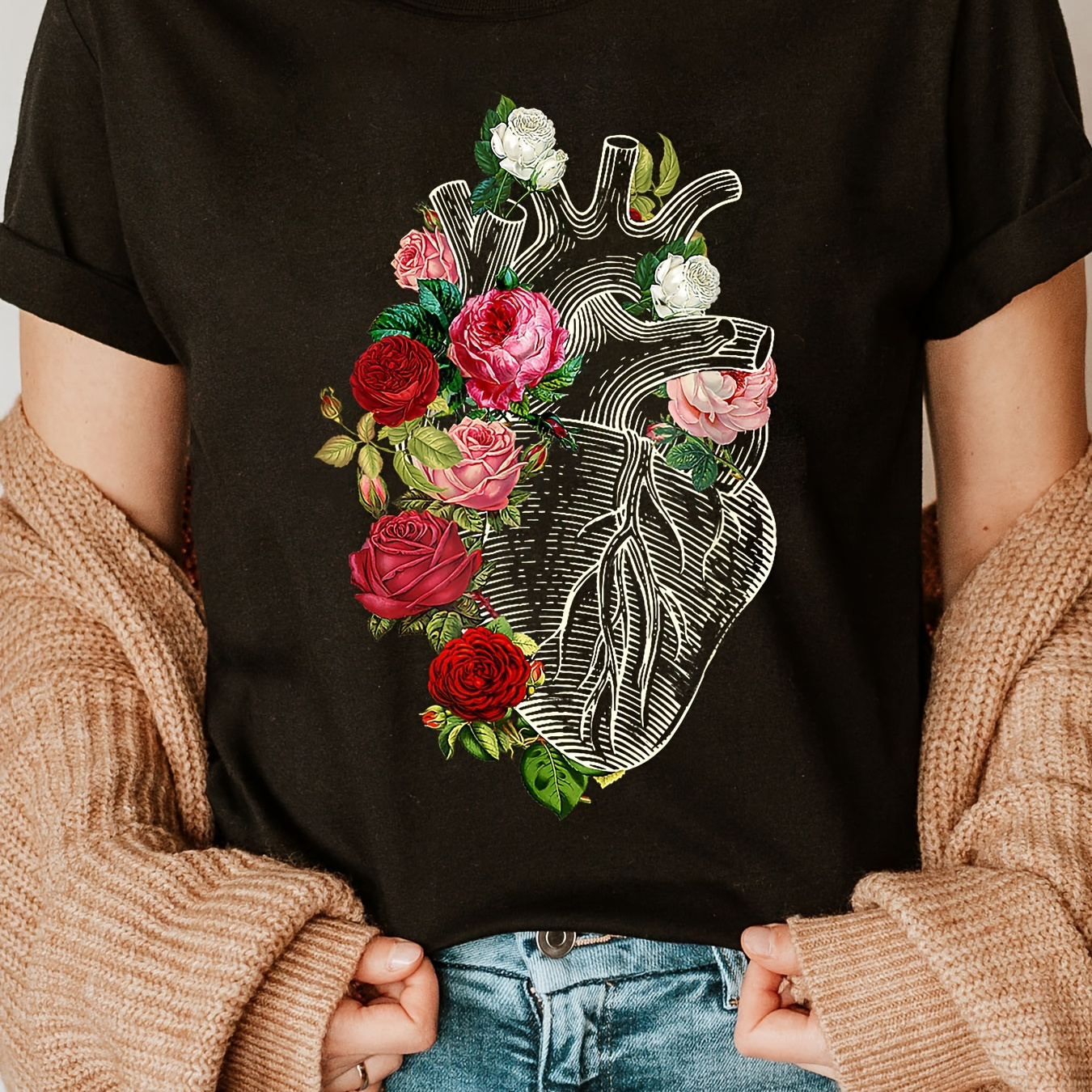 Floral Heart Print Crew Neck T-shirt, Short Sleeve Casual Top For Summer & Spring, Women's Clothing
Floral Heart Print Crew Neck T-shirt, Short Sleeve Casual Top For Summer & Spring, Women's Clothing