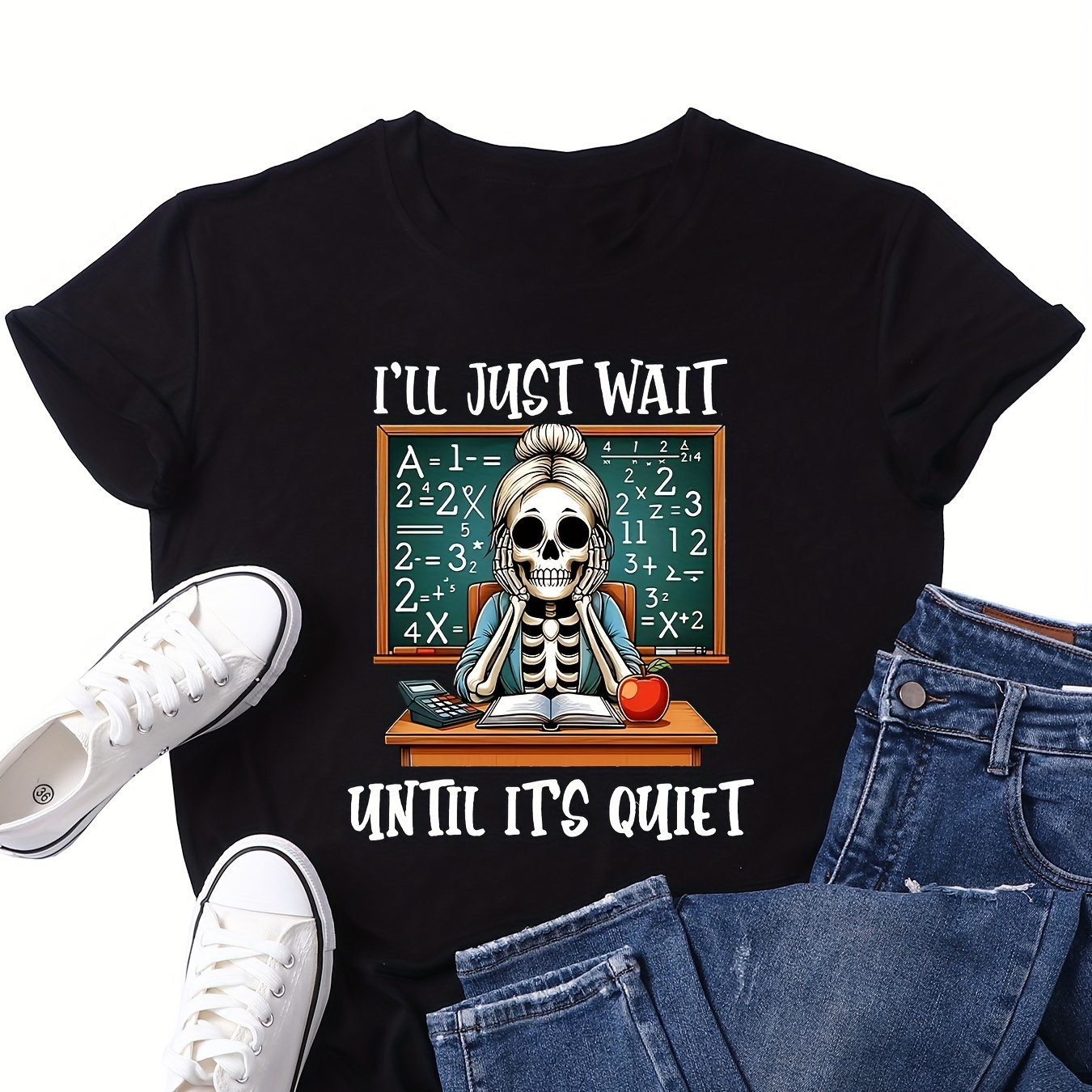 Women's Casual Cotton T-shirt With Skull Math Print, Round Neck, Regular Fit, Short Sleeve, Polyester, , Pullover Top, Fashion Tee For Wear
Women's Casual Cotton T-shirt With Skull Math Print, Round Neck, Regular Fit, Short Sleeve, Polyester, , Pullover Top, Fashion Tee For Wear