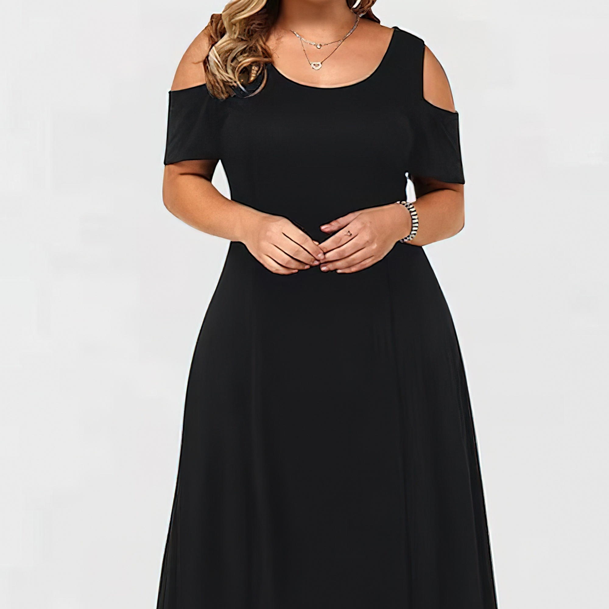 Plus Size Solid Cold Shoulder Ankle Dress, Elegant Short Sleeve Dress For Spring & Summer, Women's Plus Size Clothing
Plus Size Solid Cold Shoulder Ankle Dress, Elegant Short Sleeve Dress For Spring & Summer, Women's Plus Size Clothing