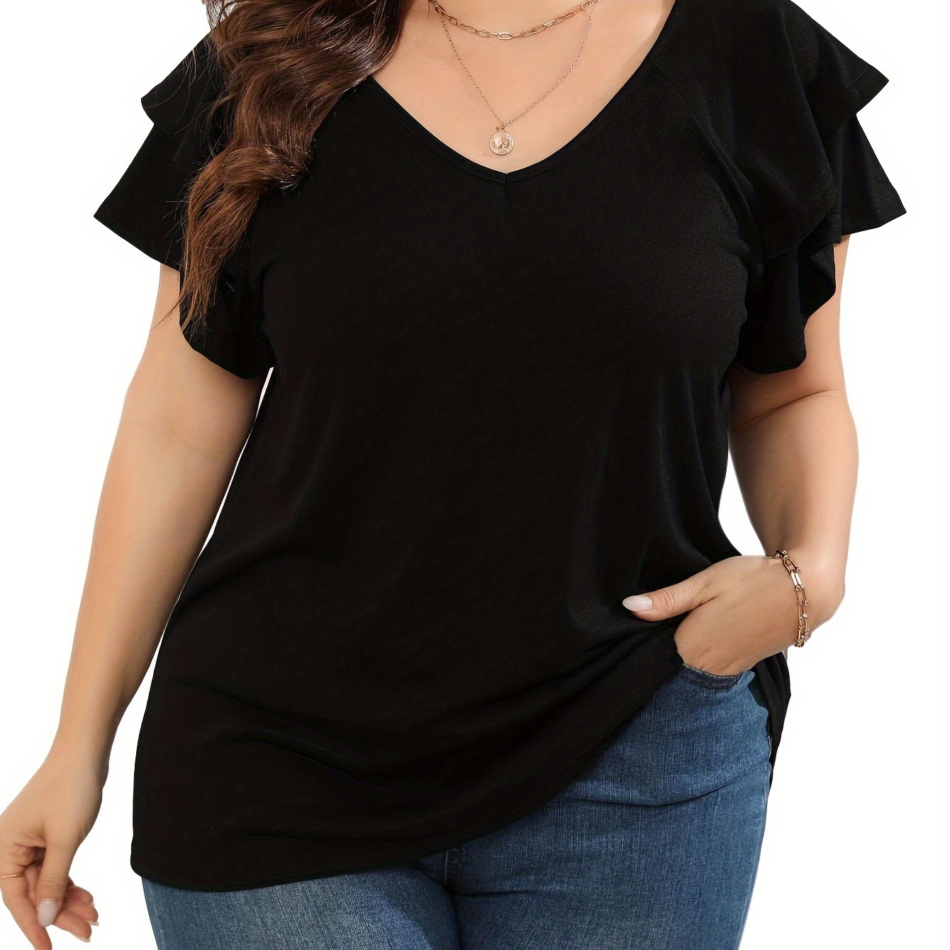 Plus Size V Neck T-shirt, Casual Tiered Sleeve Top For , Women's Plus Size Clothing
Plus Size V Neck T-shirt, Casual Tiered Sleeve Top For , Women's Plus Size Clothing