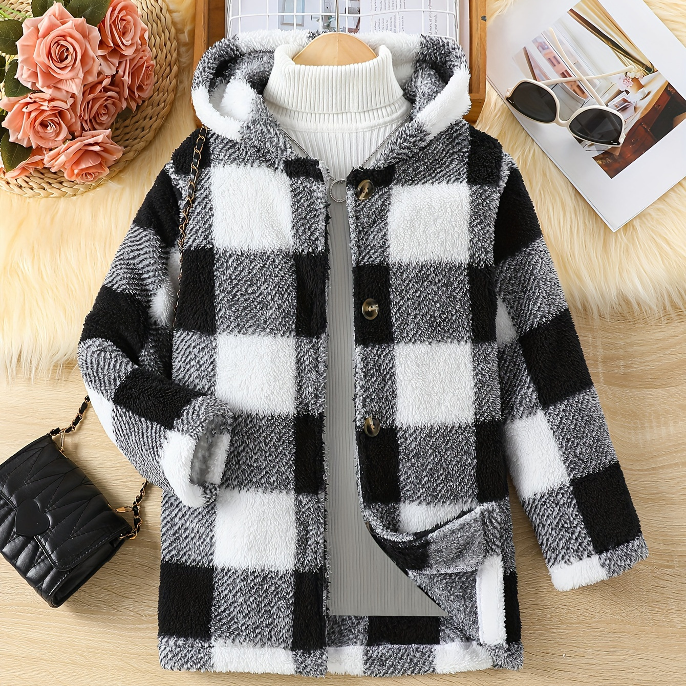 Girl's Winter Long 2-sided Plush Coat With Stylish Plaid Pattern, Comfortable Fuzzy Coat For Fall Winter
Girl's Winter Long 2-sided Plush Coat With Stylish Plaid Pattern, Comfortable Fuzzy Coat For Fall Winter